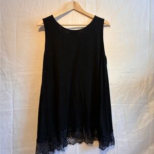 Avenue Black Tank Top with Lace Hem